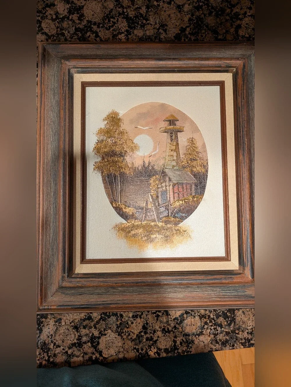 Wall Decor | Vintage Lighthouse Landscape Framed Art Golden Brown Tones ...